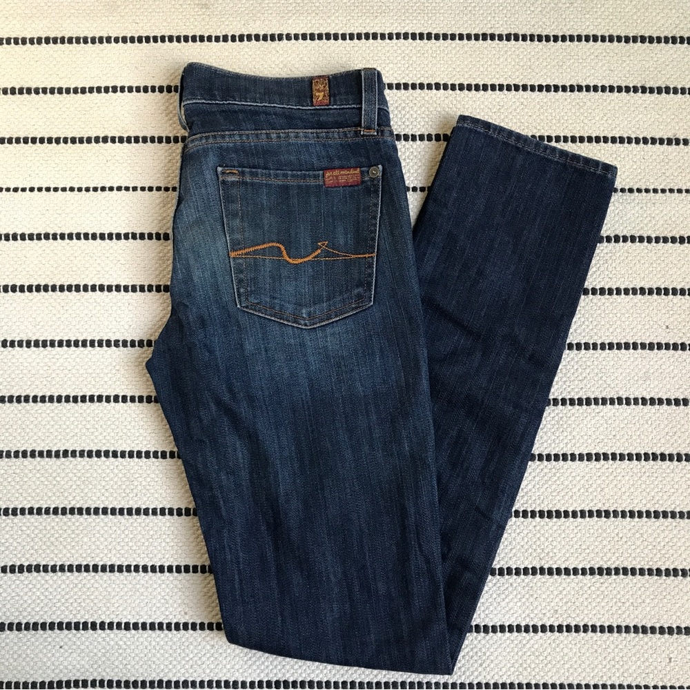 7 For All Mankind Roxanne Dark Straight Leg Denim Jeans Size 25